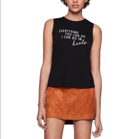 𝅺BCBGeneration Black “Everything You Can Do I Can Do In Heels” Tank Top - Picture 2 of 3